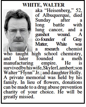 Illustration for article titled Today's Albuquerque Journal has a spoiler-laden sendoff for Breaking Bad's Walter White